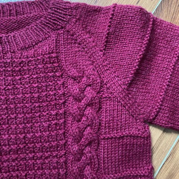 Raspberry Cable Sweater Hand knit Small Unisex - Picture 6 of 12